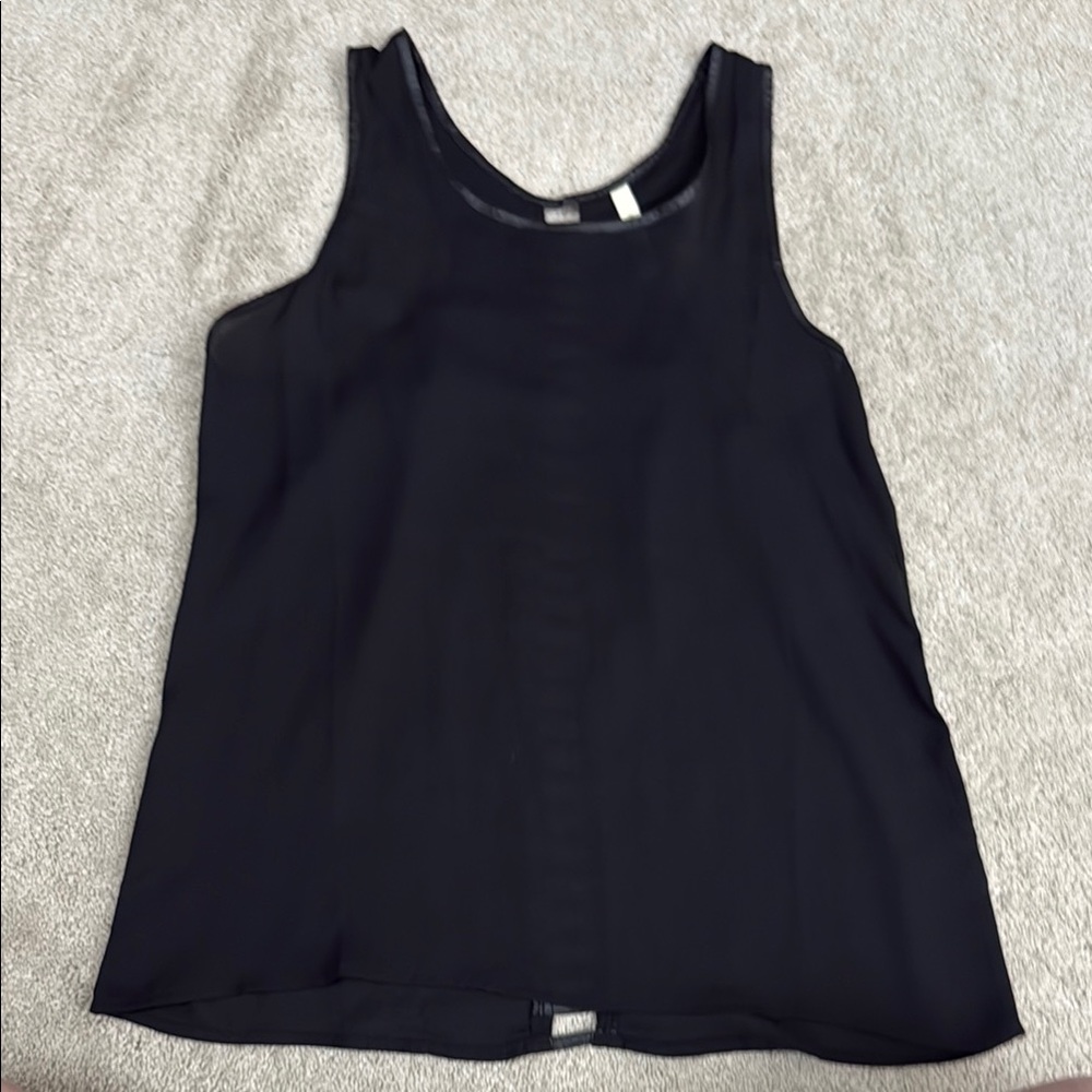 Black Sleeveless Sheer Top with leather edging